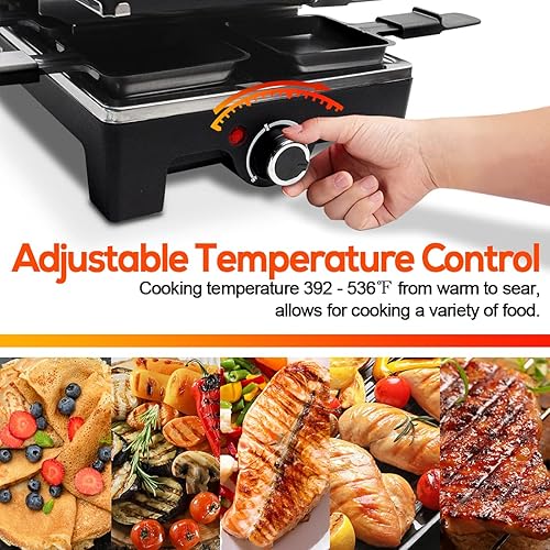 Miniatura 4 de Parrilla de Mesa Raclette, CUSIMAX Parrilla Eléctrica, Parrilla de Interior Parrilla Coreana BBQ con Placa Antiadherente Reversible 2 en 1, Máquina