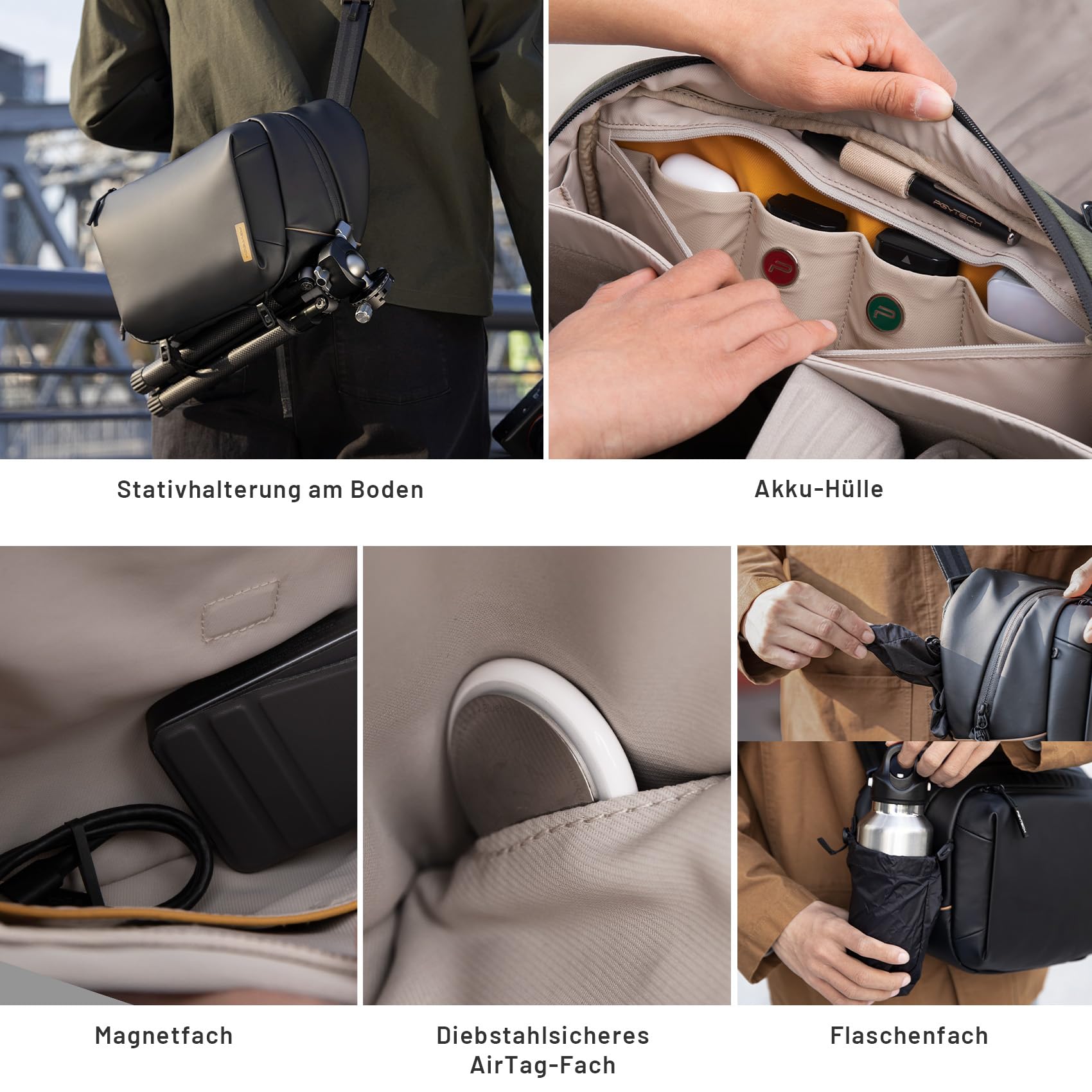 PGYTECH OneGo Solo V2 Kamera Umhängetasche Wasserdicht 6L, Fototasche für Spiegelreflexkameras Kompatibel mit Canon SLR Kamera, Sony, Nikon, DJI Avata 2, DJI Mavic 3, ipad pro 11'', Schwarz