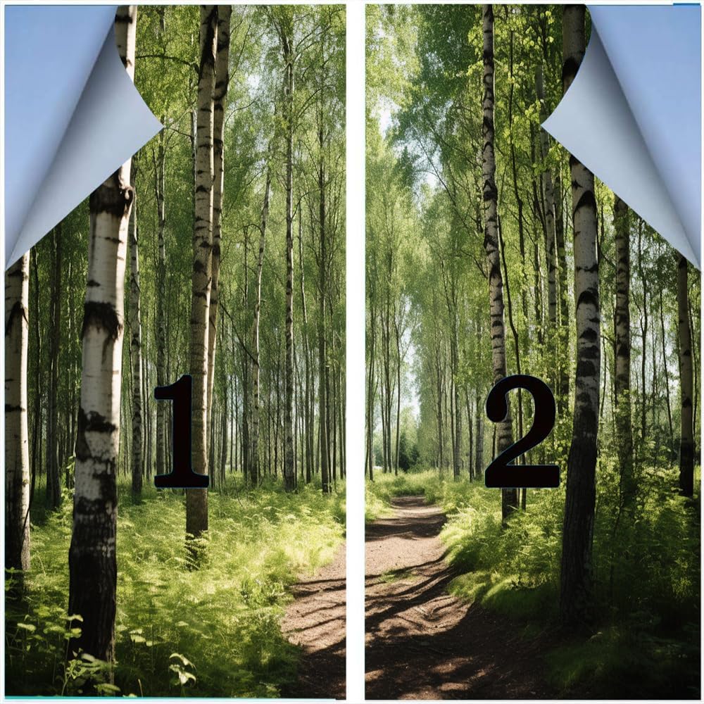 Dense Forest Window Privacy Film Sunshine Roads Woods Modern Stained Glass Window Film Decorative Window Cling for Home Window&Glass Door, Sun Blocking 17.7Wx23.6L-inch x2 Pcs