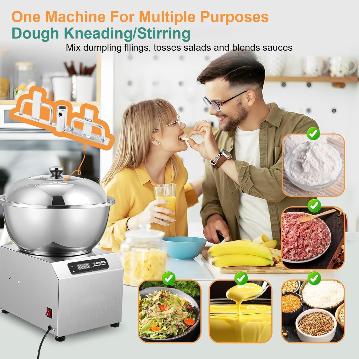 Impastatrice commerciale, impastatrice elettrica da 2200 W, con timer, impastatrice in acciaio inox, impastatrice a spirale elettrica da 1400 giri/min con doppia rotazione, per ripieno di gnocchi 8KG