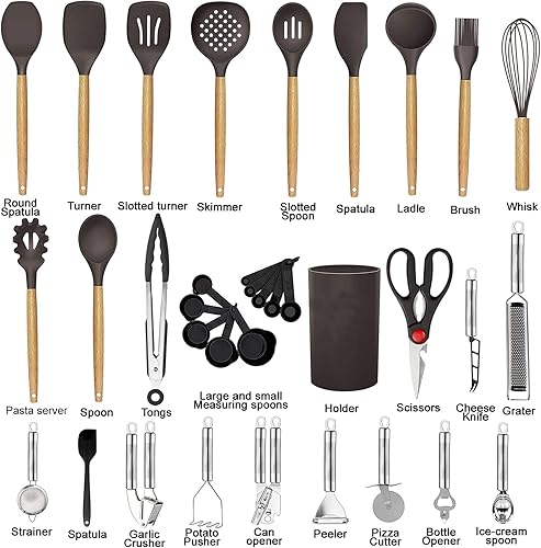 Miniatura 19 de Juego de utensilios de cocina - 35 piezas de utensilios de cocina con rallador, pinzas, espátula de cuchara y girador hechos de silicona resistente