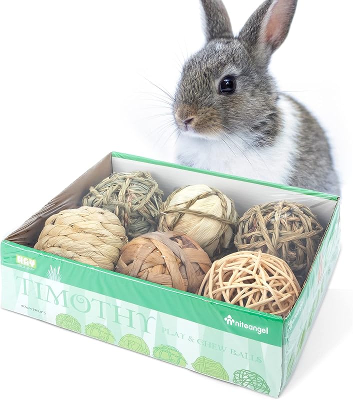 Brinquedo mastigável de fibras naturais para pequenos animais Niteangel, modelo 008, pacote com 6