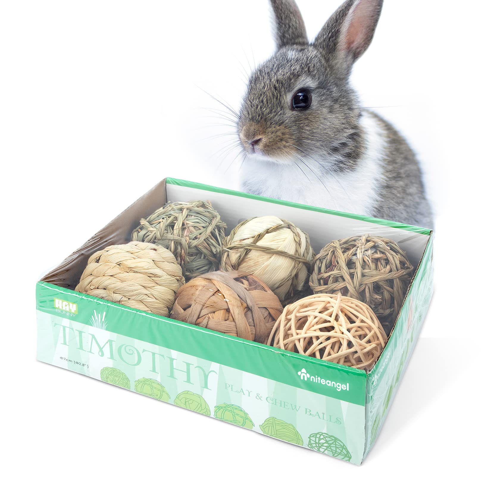 Niteangel Natural Chew Activity Toys Fun Safe Hay Grass Pet Balls for Chinchilla Guinea Pig Rats Rabbits Hamster Gerbil Degu Bunny and Other Small Animals (6 Balls)