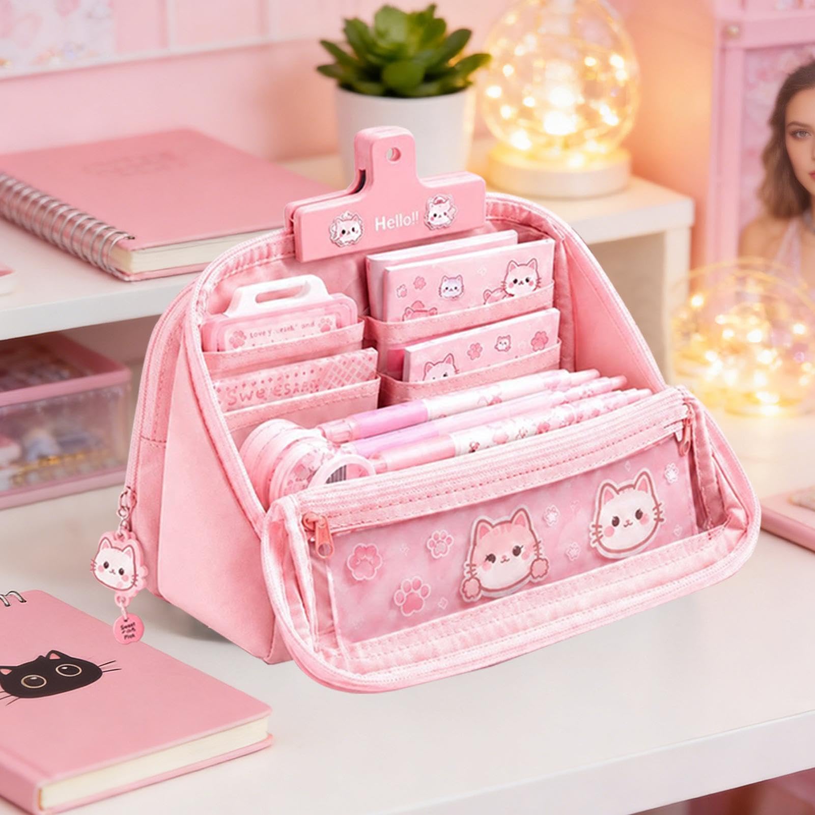 Astuccio Con Cancelleria Set Ritorno a Scuola Gatto Stiloso | Astuccio E Articoli Scolastici Per Appunti In Classe, Studio Quotidiano, Lezioni D'Arte, Esami, Compagni Di Classe