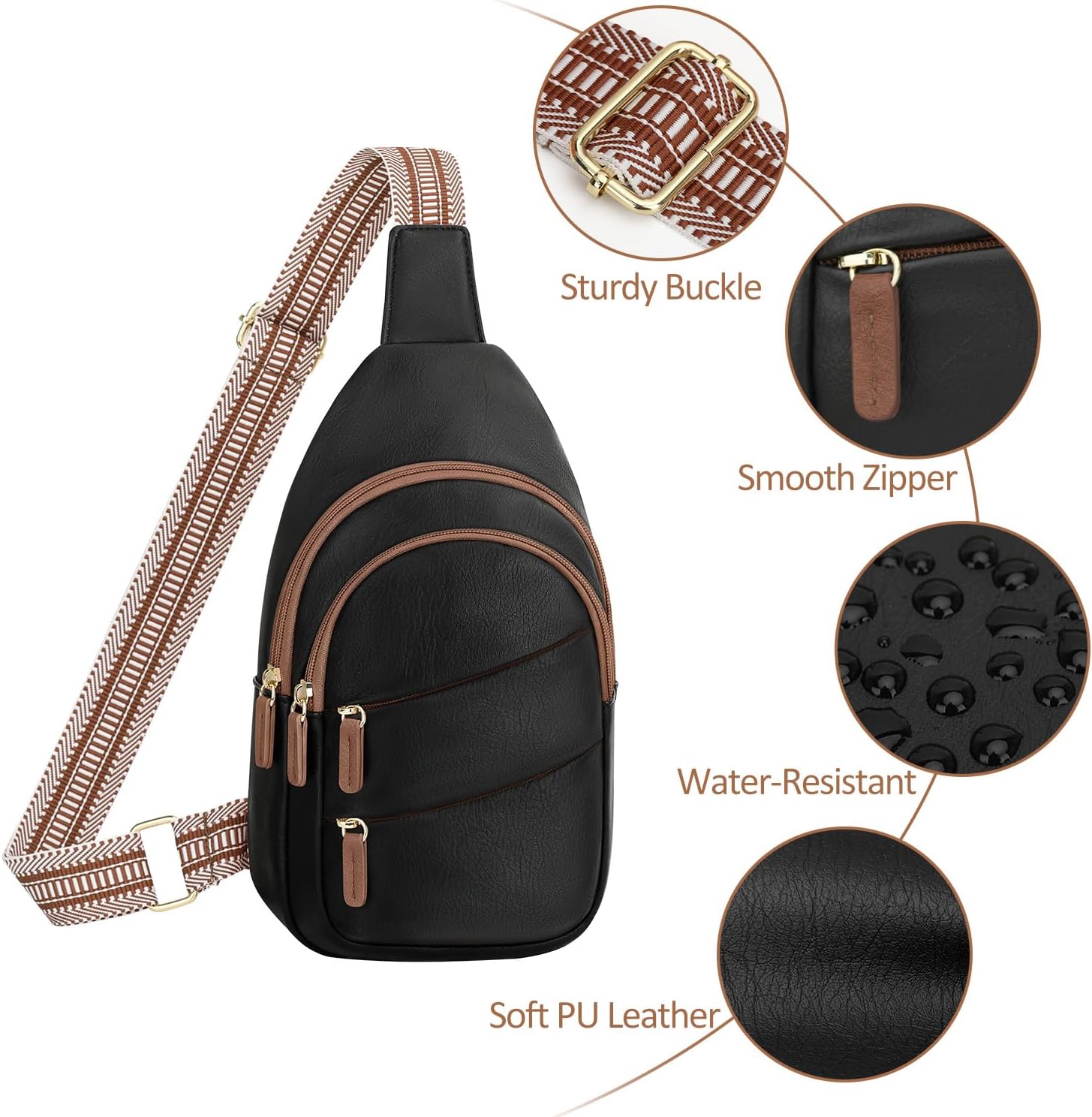 Tenot Crossbody Bags for Women Small Sling Bag Waterproof Cross Body Chest Bag Fanny Pack Travel Purse for Camping Hiking Travel Black