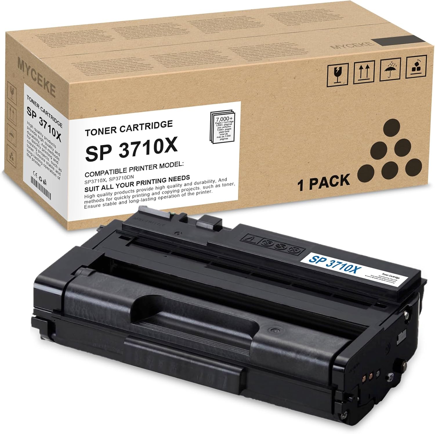1 Pack SP 3710X Black Toner Cartridge: Compatible SP 3710X (408284) Replacement Toner Cartridge for Ricoh SP3710X SP3710DN Printer, 7,000 Pages Each