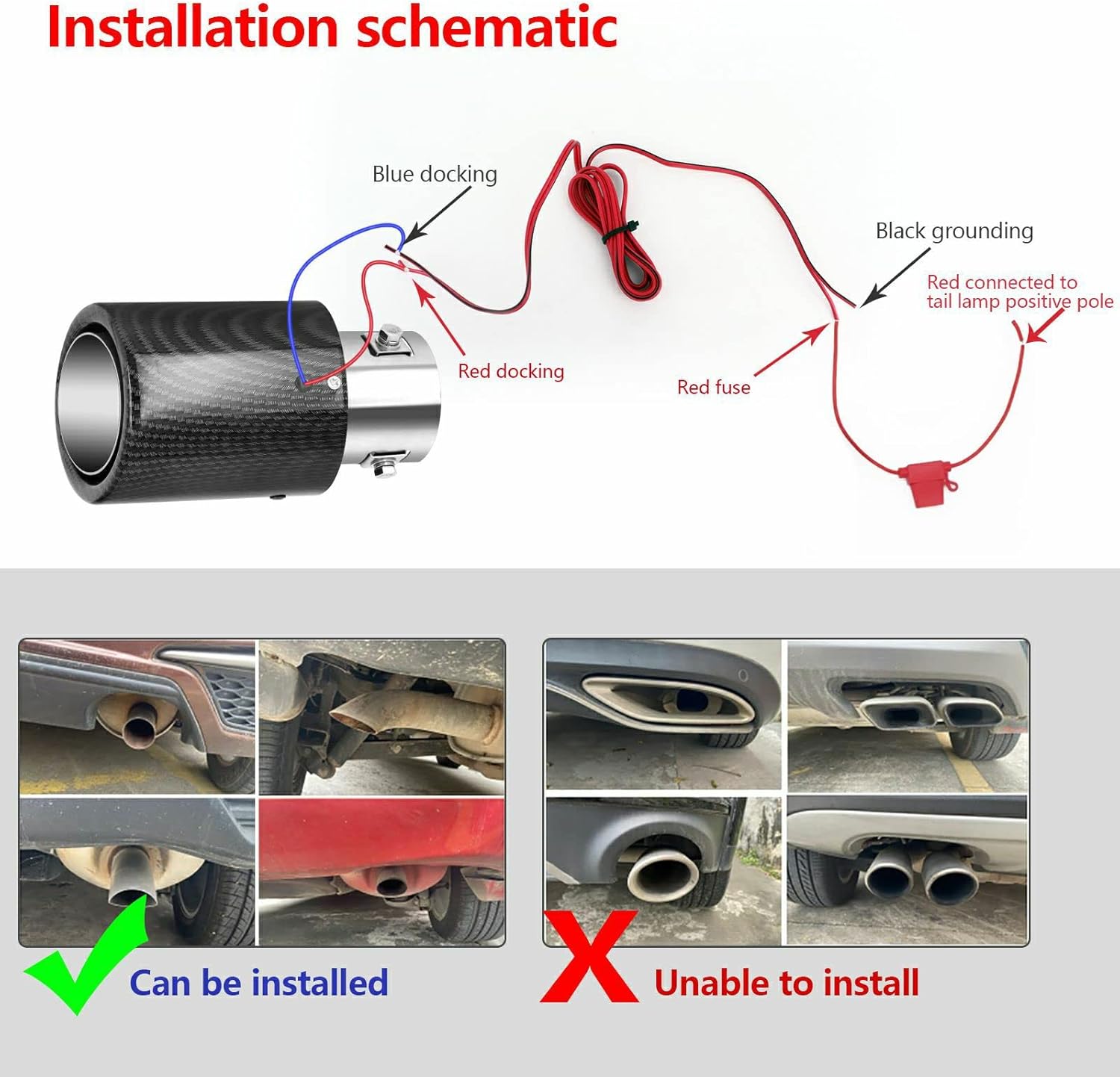 Automobile LED Light Emitting Tail Pipe,Universal 1.4-2.1in Exhaust Pipe With LED Light,Racing Red Flame LED Light Car Exhaust Muffler Tip Modification Luminous Tube (Red-Straight Style)