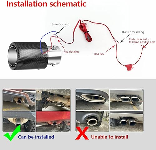 Miniatura 3 de Tubo de escape universal de 1.4 a 2.1 pulgadas con luz LED, llama roja de carreras, silenciador de escape de automóvil, tubo luminoso de