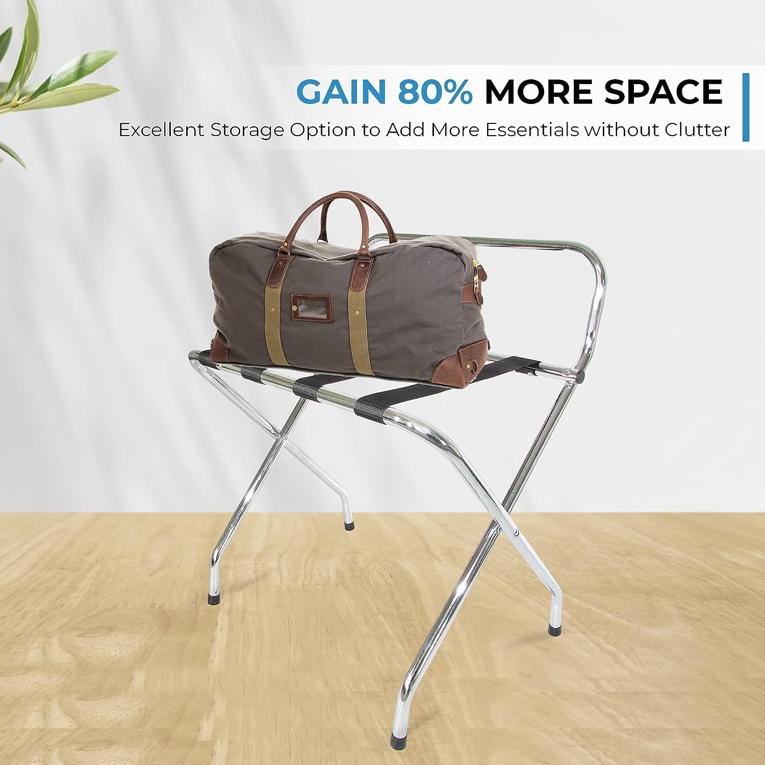 Luggage Rack-Single Tier with High Back, Pack of 1, Chrome, Self Asssembly, Foldable Rack for Guest Room