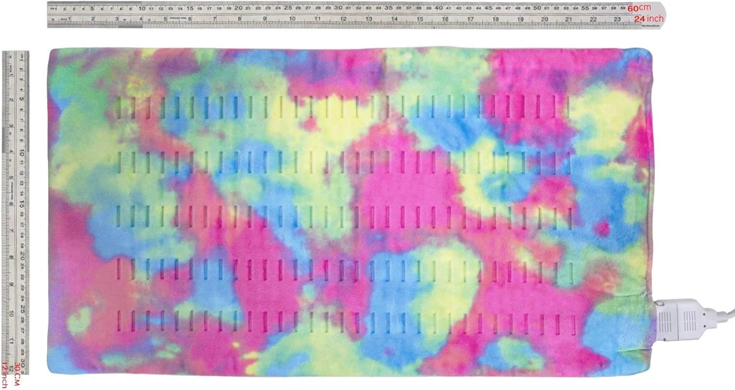 Tie Dye Heating Pad for Back Pain and Cramps Relief, Hot Heated Pad with 3 Heat Settings, 2 -Hour Auto Off and Machine Washable -12 x 24 inch, MC-1