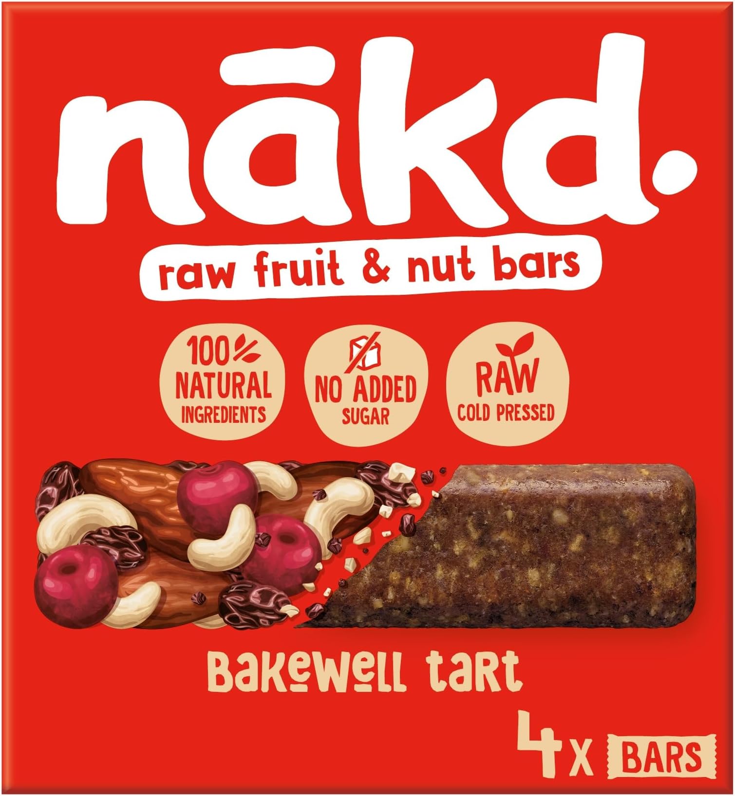 Nakd Bakewell Tart Natural Fruit & Nut Bars - Vegan - Healthy Snack - Gluten Free - 35g x 4 bars