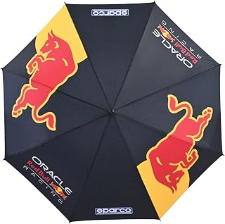 Red Bull Racing F1 Team Golf Umbrella by Sparco, Black with Red Bull Logo, Large 120x93cm, Carbon Fiber Look, EVA Foam Handle