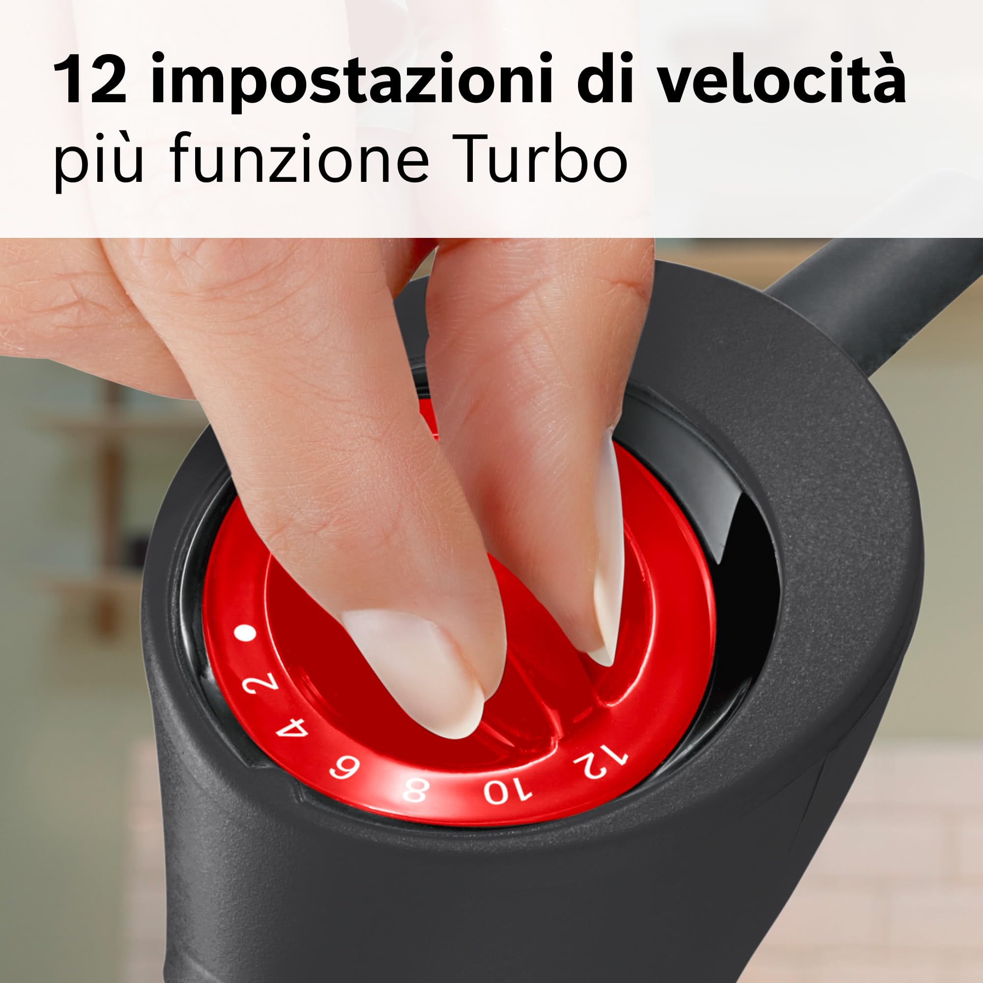Bosch Frullatore a Immersione MS61B6150, 1000 W, Impugnatura Ergonomica, Lama a 4 ali Acciaio Inox,12 Velocità e Funzione Turbo, Accessorio Tritatutto e Frusta, Bicchiere Graduato, Nero