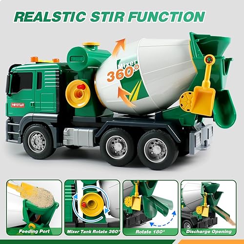 Miniatura 3 de Dwi Dowellin Camión mezclador de cemento de juguete con luces y sonidos, camiones grandes para niños de 2 a 4 años, juguetes de construcción para