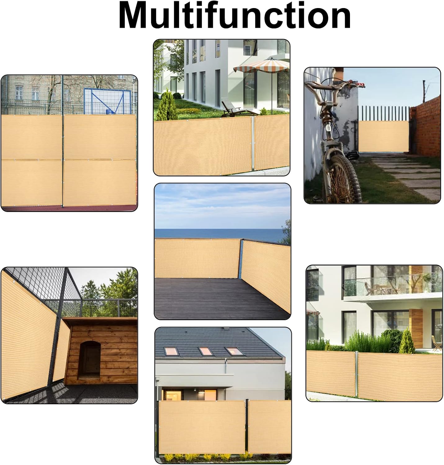 3' x 5' Beige Fence Screen Balcony Privacy Screen Shade Netting Mesh Cloth with Grommets for Apartment, Patio, Backyard, Porch, Railing - Customized Size