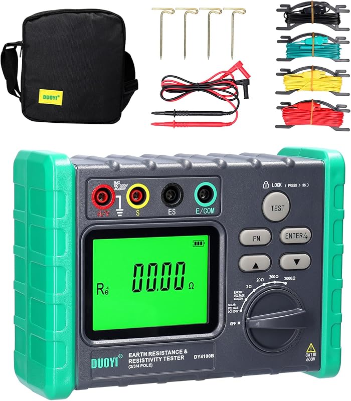 GOTOTOP Precision Machined Grounding Resistance Tester Digital Display Voltage Meter 0 to 1500V Multi Gear Measurement with Backlight for Electricians Solar Technicians (DY-4100B)