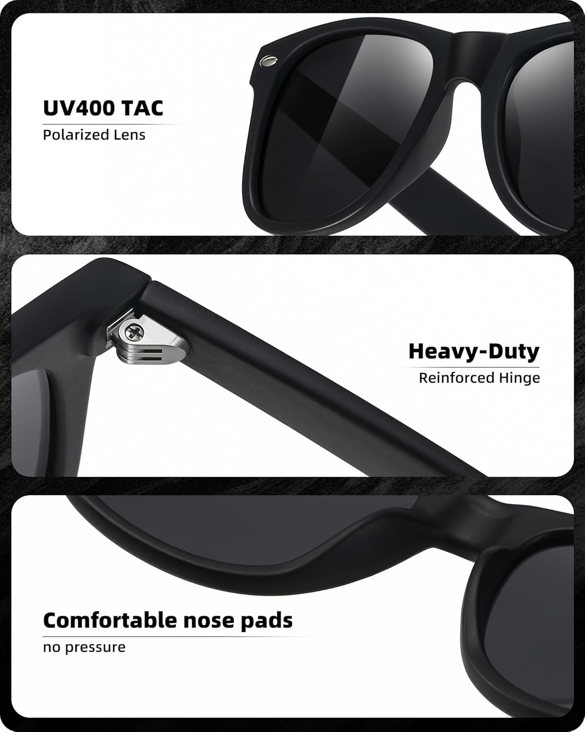 3 Pack Sunglasses Set for Men Women - Retro Round, Aviator Metal, Classic Plastic Black Frames & Lenses,Polarized UV400 Protection for Driving Beach Daily Outdoor - Image 4