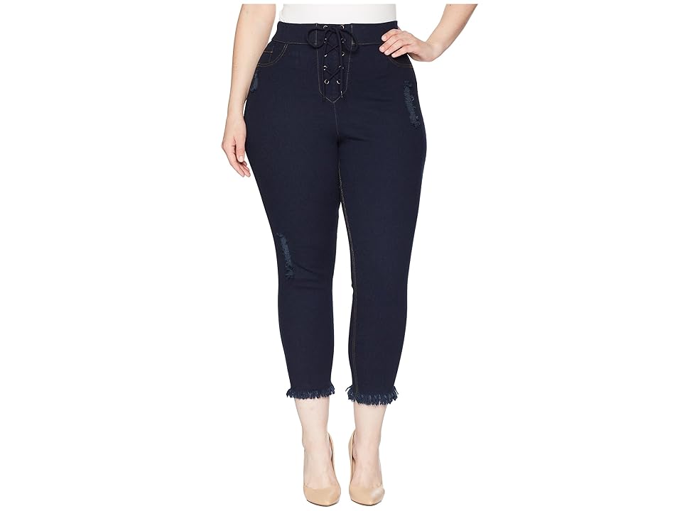 

HUE Plus Size High-Waist Lace-Up Shipwrecked Denim Capris (Deep Indigo) Women's Capri
