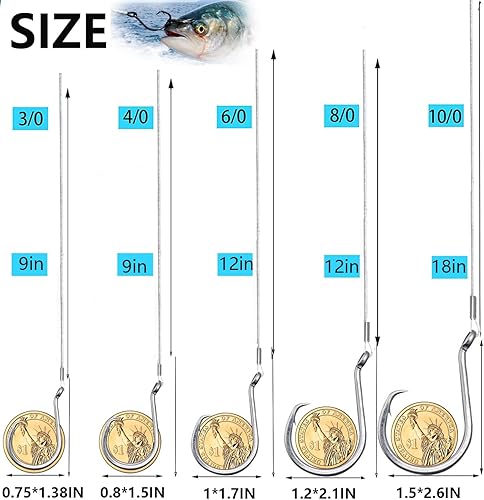 Miniatura 2 de Aparejos de gancho circulares de acero de agua salada, gancho de pesca compensado de pulpo alambre líder para lubina de bagre