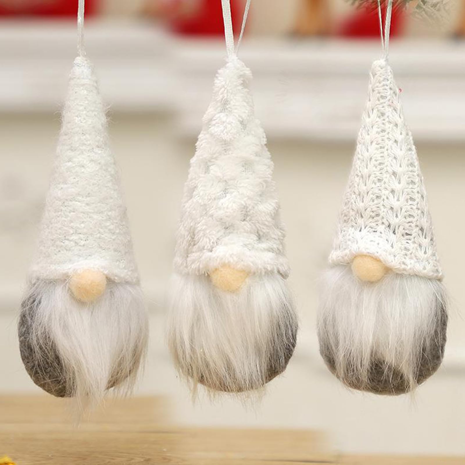 MSQ GNOME Lot de 3 décoration de Noël Faites à la Main en Peluche Père Noël | elfe Ornements de table d'arbre de Noël à suspendre Décoration d'intérieur