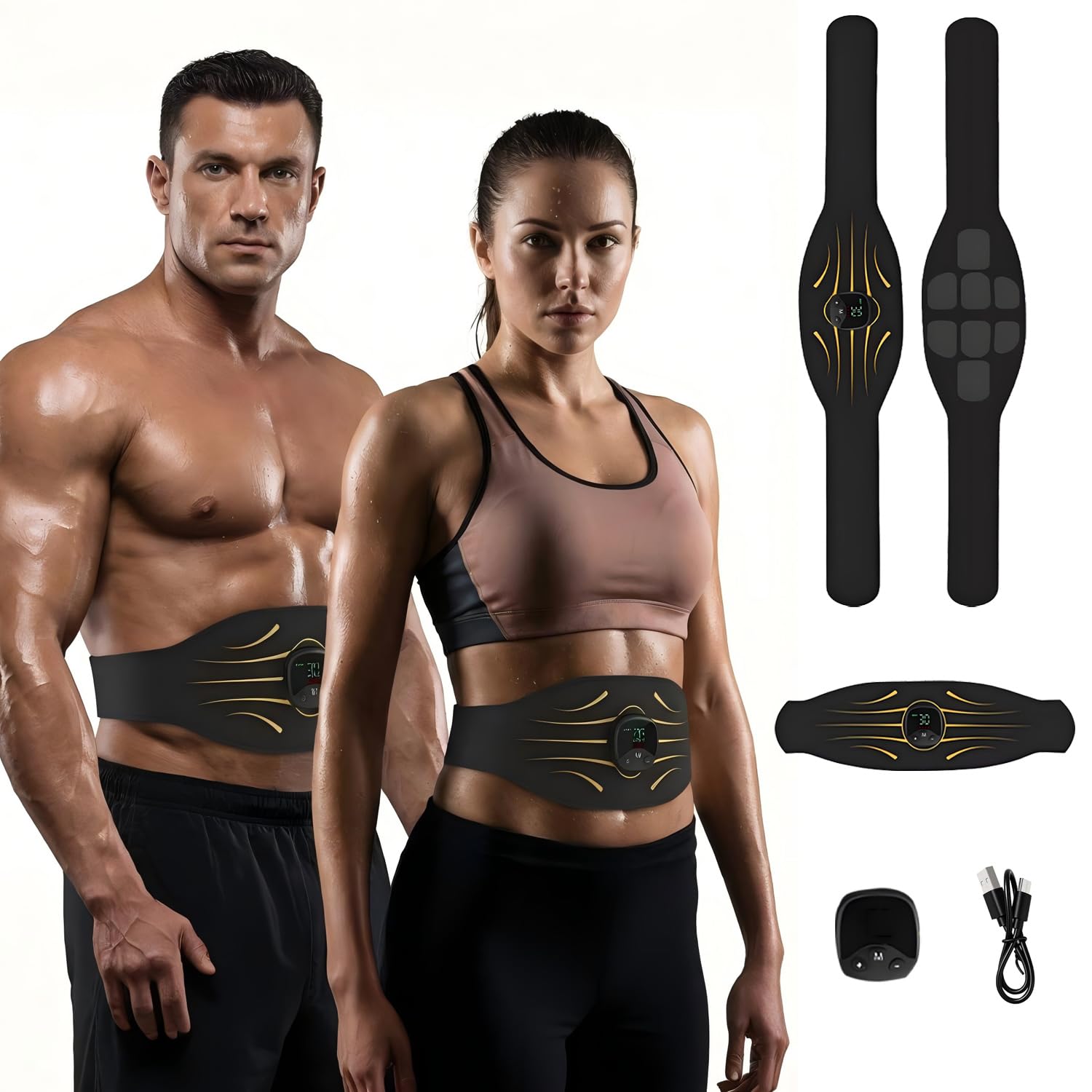 Zhailyn ABS Trainer Muscle Stimulator, EMS Muscle Stimulator, Electric Abdominal Muscle Toner, 10 Modes & 30 Intensities Ab Trainer Belt for Home Body Fitness Women Men with Extra Extension Strap