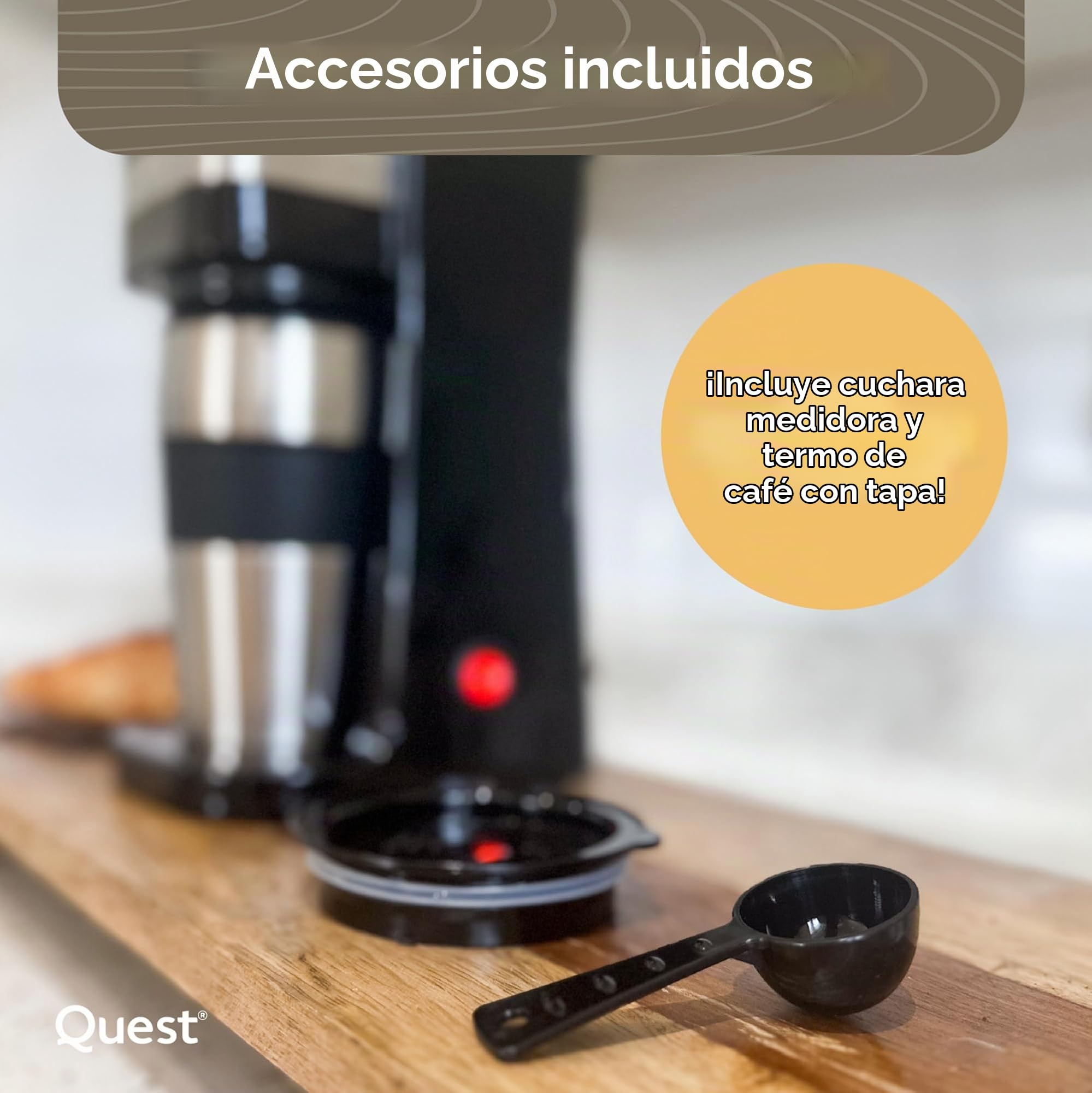Quest 35189 - Cafetera de filtro portátil, capacidad de 420 ml, taza térmica de viaje incluida, funciona con café molido y cápsulas de café, espresso instantáneo y más