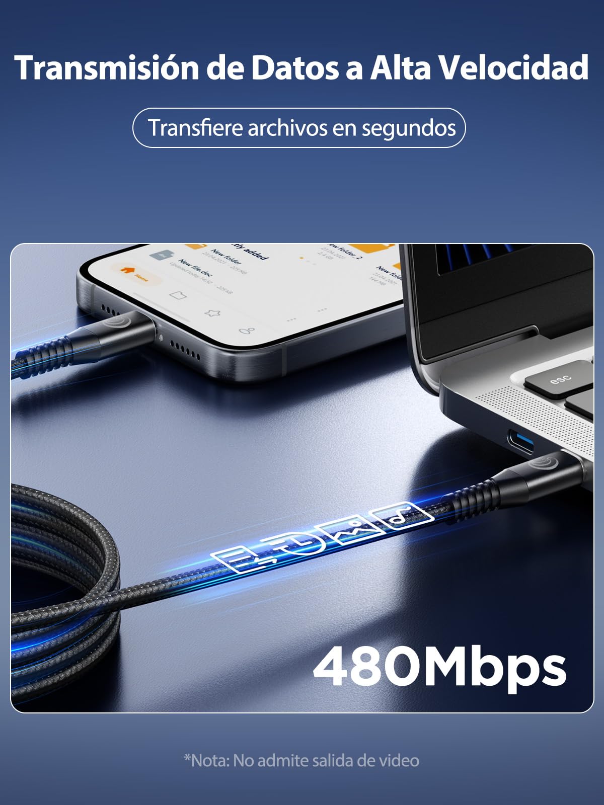 Aioneus Cable USB C a USB C 100W, 3M Cable USB C Carga Rápida PD 5A USBC Cable Trenzado Nylon Largo Cable Cargador Tipo C para iPhone 17 16 15 Pro Max, Samsung S25 S24 Ultra, iPad Pro, MacBook, Pixel
