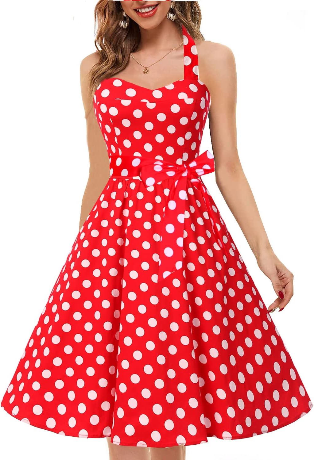 Topdress Women'sVintage Polka Audrey Dress 1950s Halter Retro Cocktail Dress - Image 5