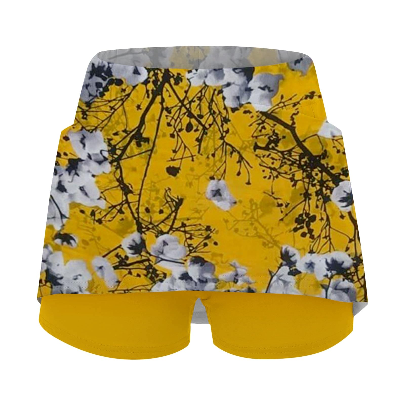 Jupe Short Femme Ete Sport 2 en 1 Grande Taille Jupe Tennis avec Poche Décontracté Skorts Skirt Ventre Plat Fleurs Imprimé Jupette pour Le Golf La Randonnée La Course À Pied Le Cyclisme