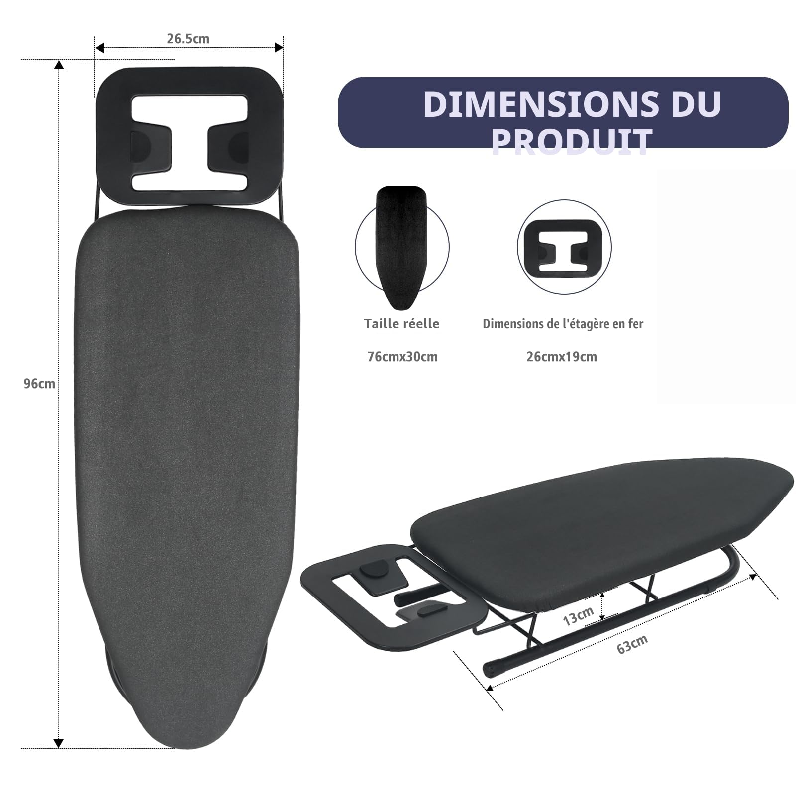 Rainberg Planche à Repasser de Table, Design Pliable, Pieds Pliables antidérapants, Housse 100% Coton avec Couche de Mousse, Repose-Fer à Vapeur, légère, emplacements limités, 76 x 30 cm