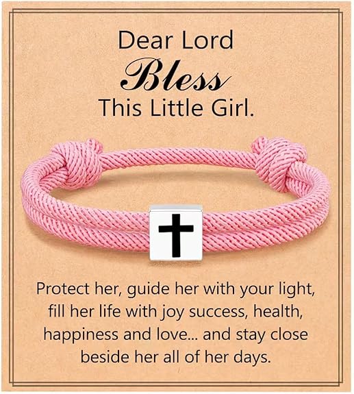 Baptism Gifts Cross Bracelet for Girl, First Communion Confirmation Bless Gifts for Teenage Girls Boys, Kindergarten Preschool Graduation Christening Gift for Daughter Granddaughter Godchild