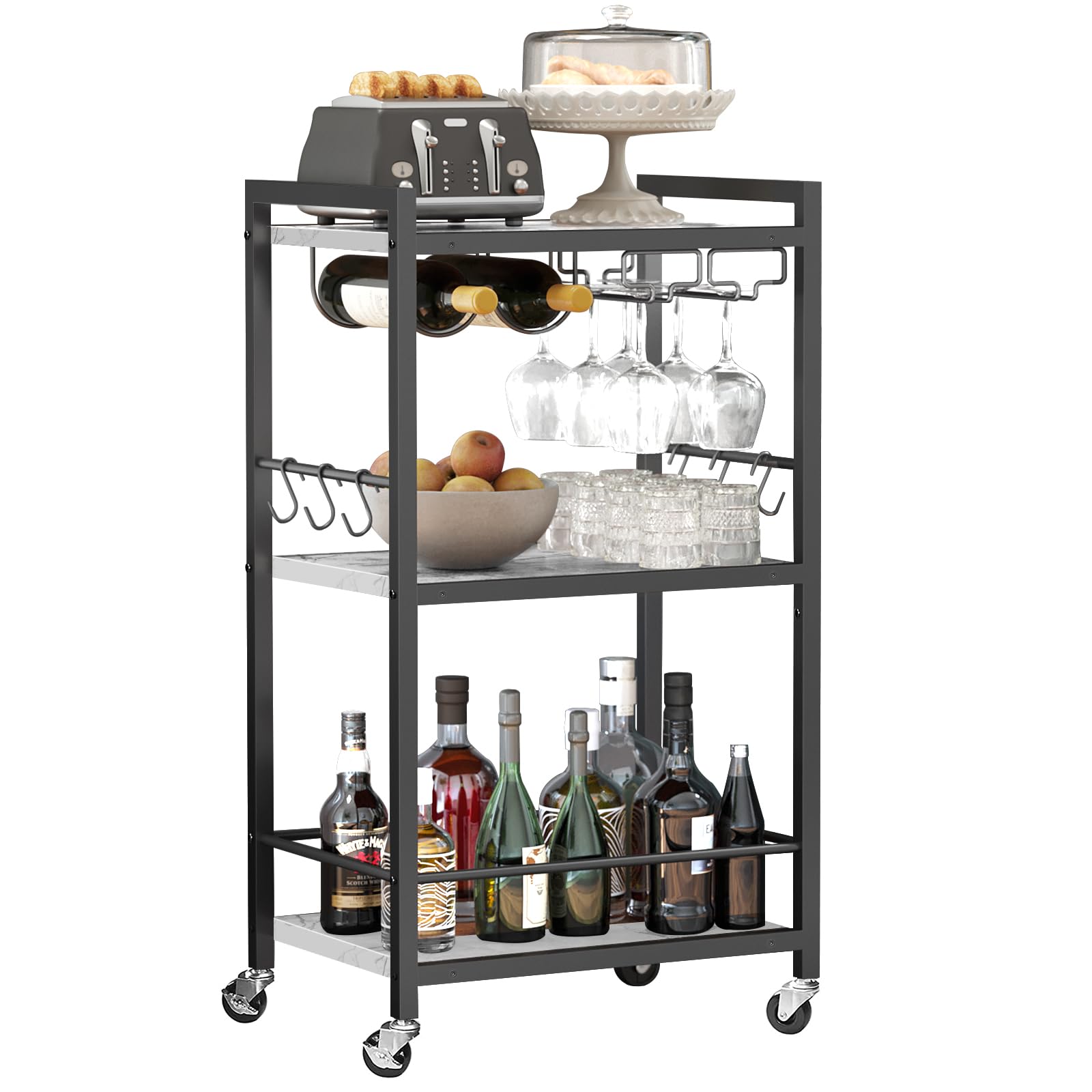 TUTOTAK Bar Cart, Home Bar Serving Cart, Microwave Cart, Drink Cart, Mobile Kitchen Shelf with Wine Rack and Glass Holder, Rolling Beverage Cart for Living Room, Kitchen BC01BM032The Forest Stewardship Council