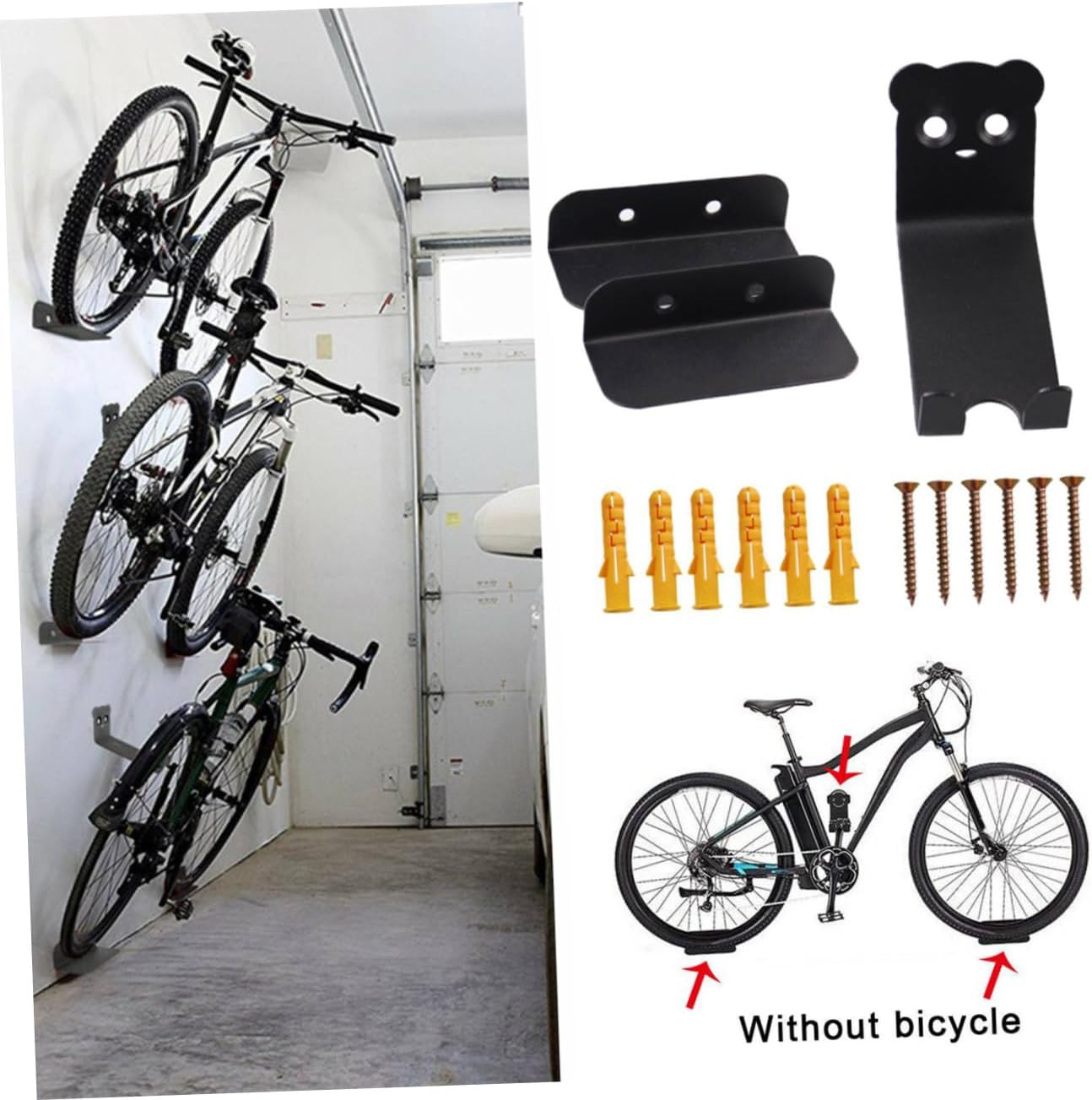 Totority Wall Mounted Bike Rack and Hook for Indoor Storage Black Steel Mountain Bike Storage Rack with Garage Hanging Holder for Road