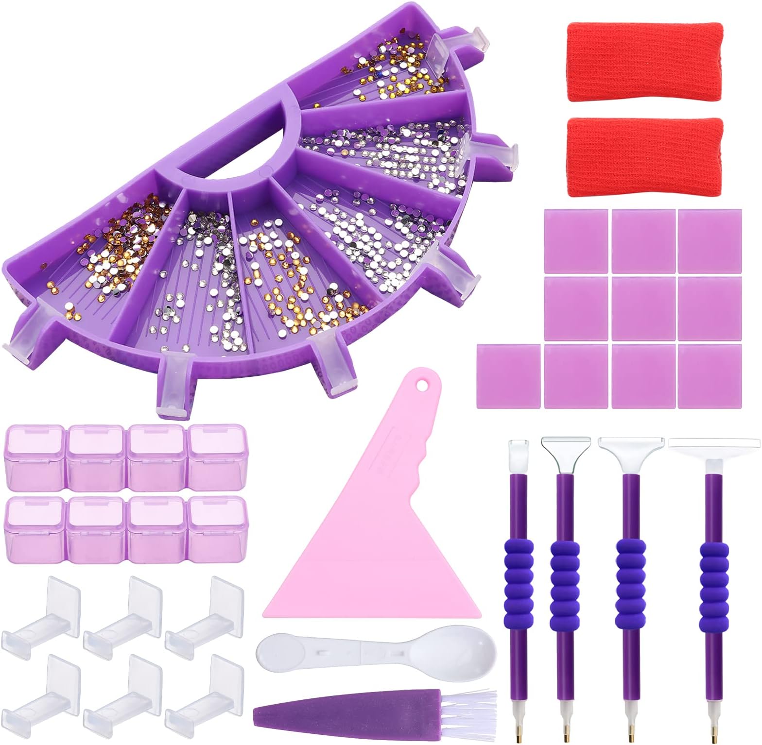 Diamond Painting Accessories Tray Organizer Kits,6 Grid Palette Holder for 5D Diamond Painting Storage Kits,Nail Art Beading Plates Cross Stitch Tools (Purple with Diamond Painting pens)