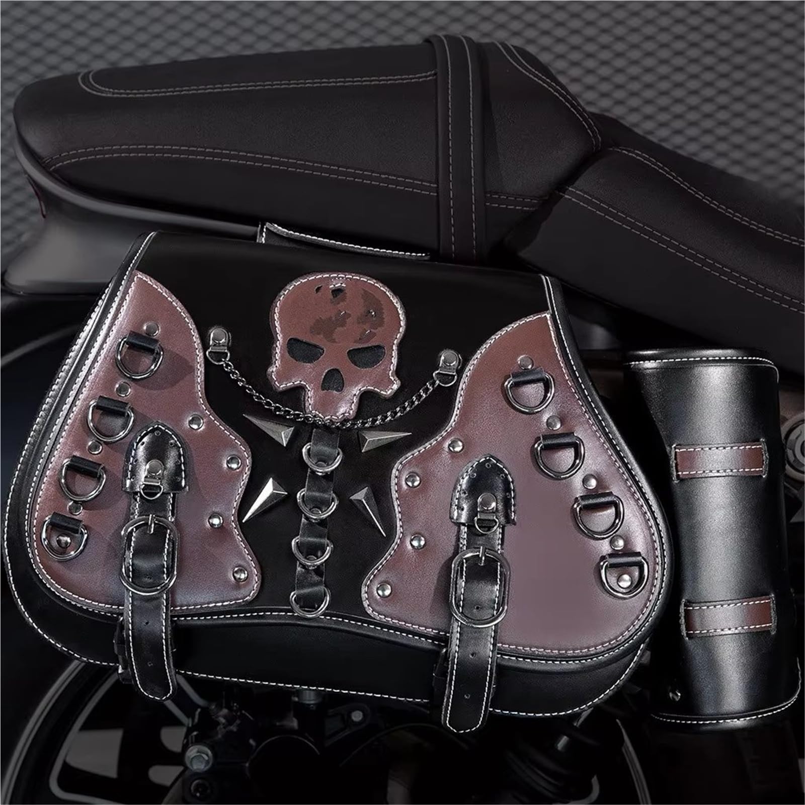 Moto Sacoche Selle Sacoche Latérale De Moto Rétro 2025 Suspendue Vintage Punk En Cuir PU Pour Selle Locomotive Pour Cruiser Pour BMW