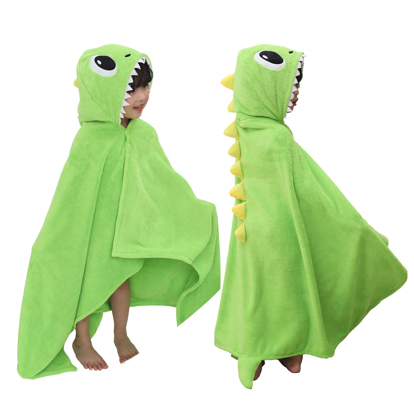 LPLSROAD Kids Bath Towel with Hooded Oversized Beach Towels Toddlers Boys Girls Bathrobe for Pool Beach Bathroom (31"x60" for 6-10Y, Green Dinosaur)