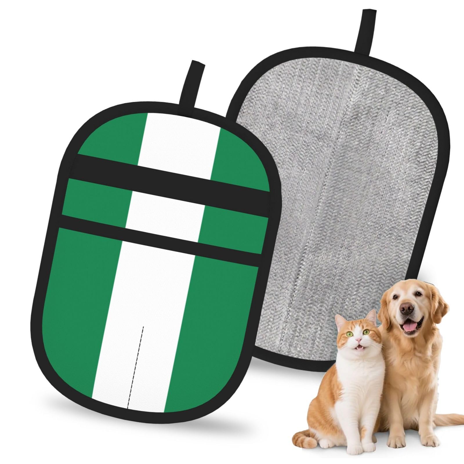 Flag Of Nigeria Print Pet Hair Remover Gloves Grooming Cleaning Accessory Reusable Deshedding Tool