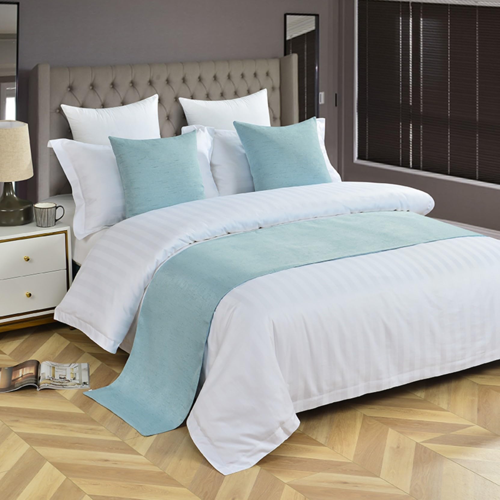 HLASMSPE Solid Color Bed Runners Bedding Scarves Soft Bed Cover Decor Bedspread Slipcover for Home Hotel, Light Blue, 45x210cm Bed runner for 1.5m bed