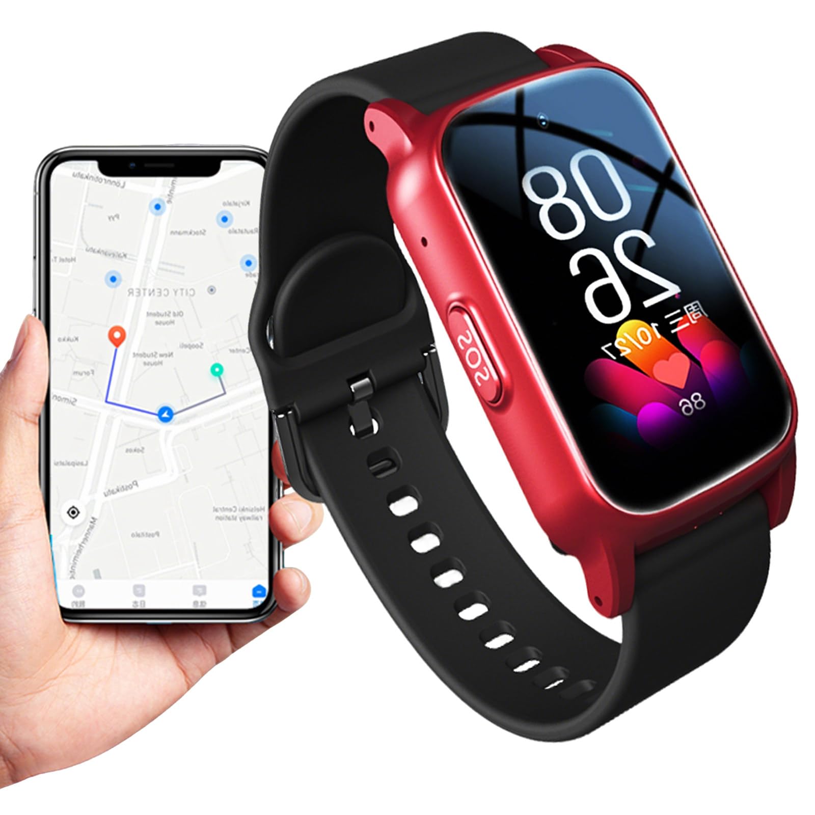 LRPMGZYoe GPS Watch for The Elderly with Fall Detection Smartwatch HD Red
