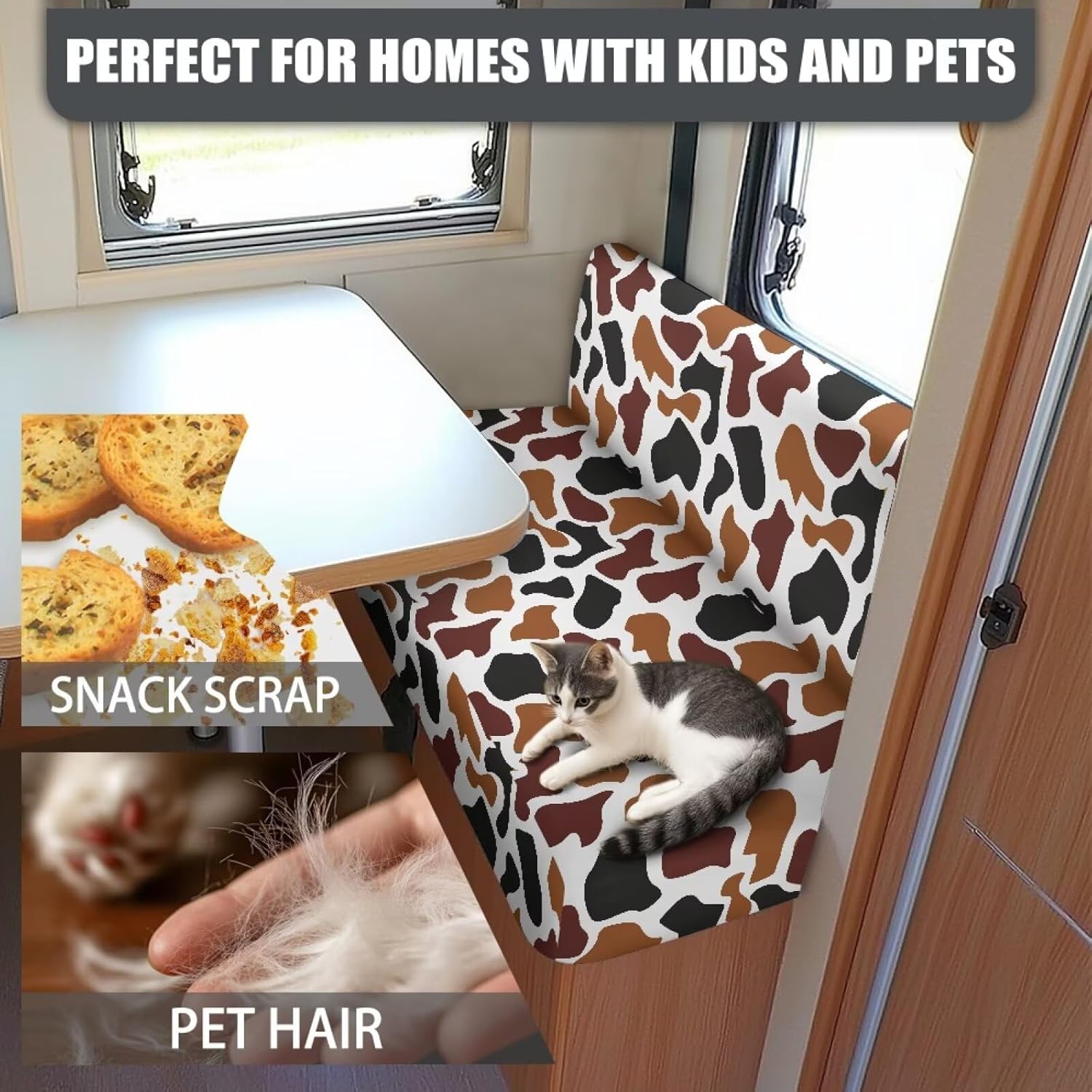 SEANATIVE RV Sofa Split Seat Cover 2-Piece Set Dinette Cushion Covers Brown Cow Replacement Camper Couch Covers Sofa Seat Cushion Slipcovers Dust Proof Bench Slip Cover Rectangle