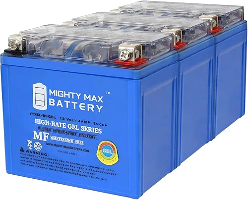 YTX5L-BSGEL - Reemplazo de batería de motocicleta - 12V 4AH 80 CCA - Paquete de 3