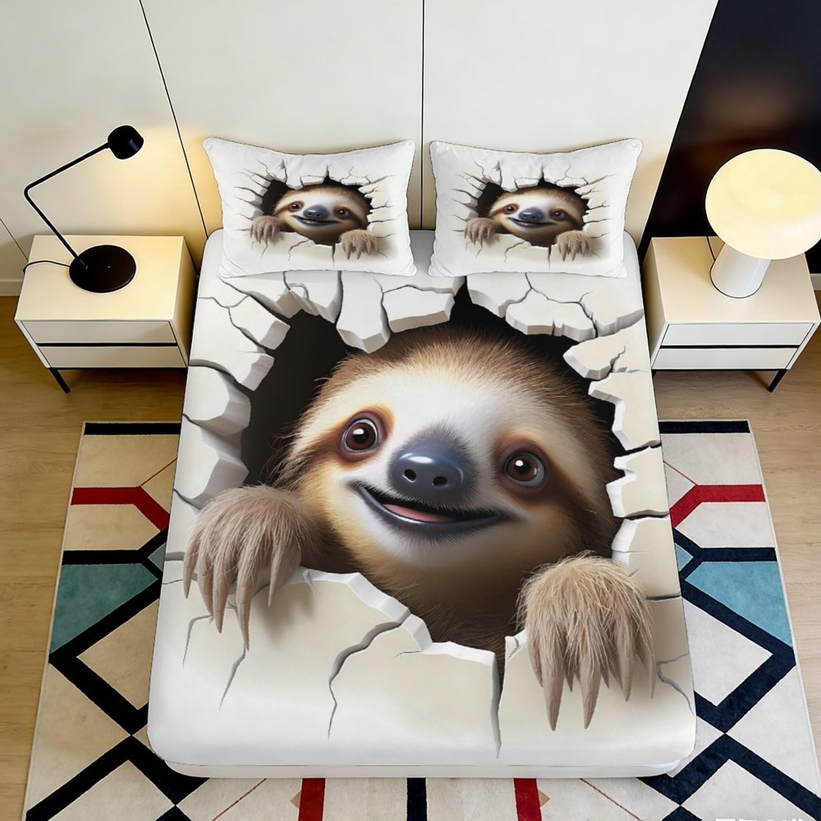 Jqzkxnhpbr Style-6 3D Printed Sloth Breaking Wall Fitted Sheet Microfiber Soft Anti-Slip Bed Cover For Bedroom Dorm Decor 90X200x25cm