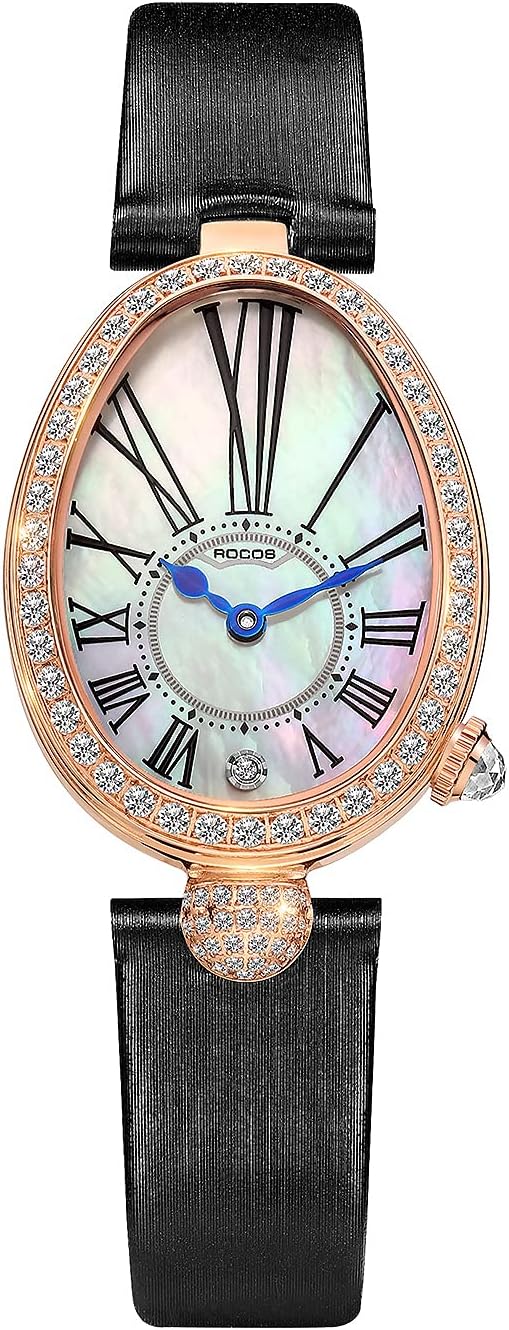 R0233 Vintage Luxury Watch for Women—Oval Ladies Watch,Irregular Roman Numerals,Rose Gold Case,Coffee/Black Leather Strap,Water-Resistant, Women's Fashionable Dress Watches