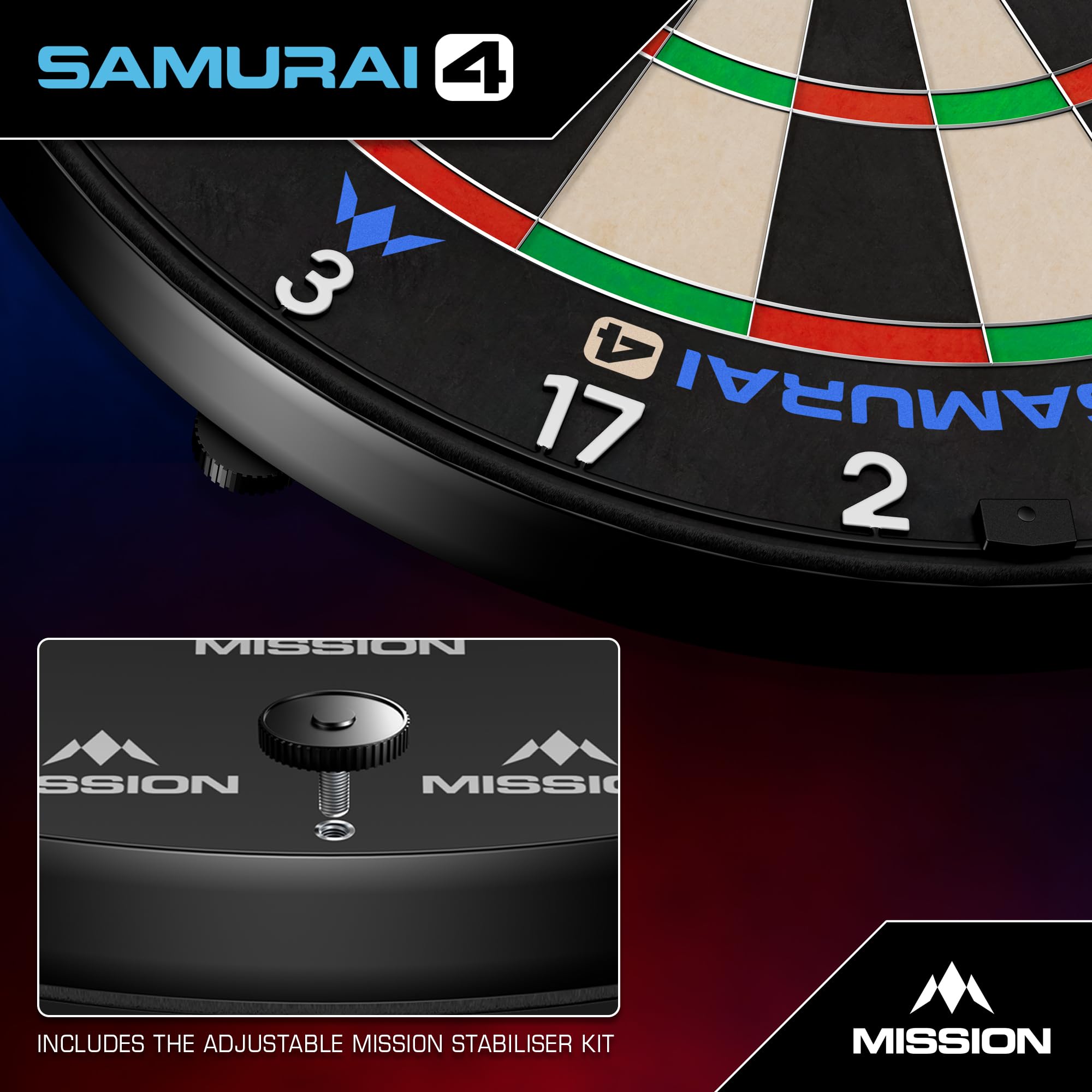 Mission Darts | Samurai 4 | Bersaglio professionale con setole | Filo per coltelli | White Spider Edition