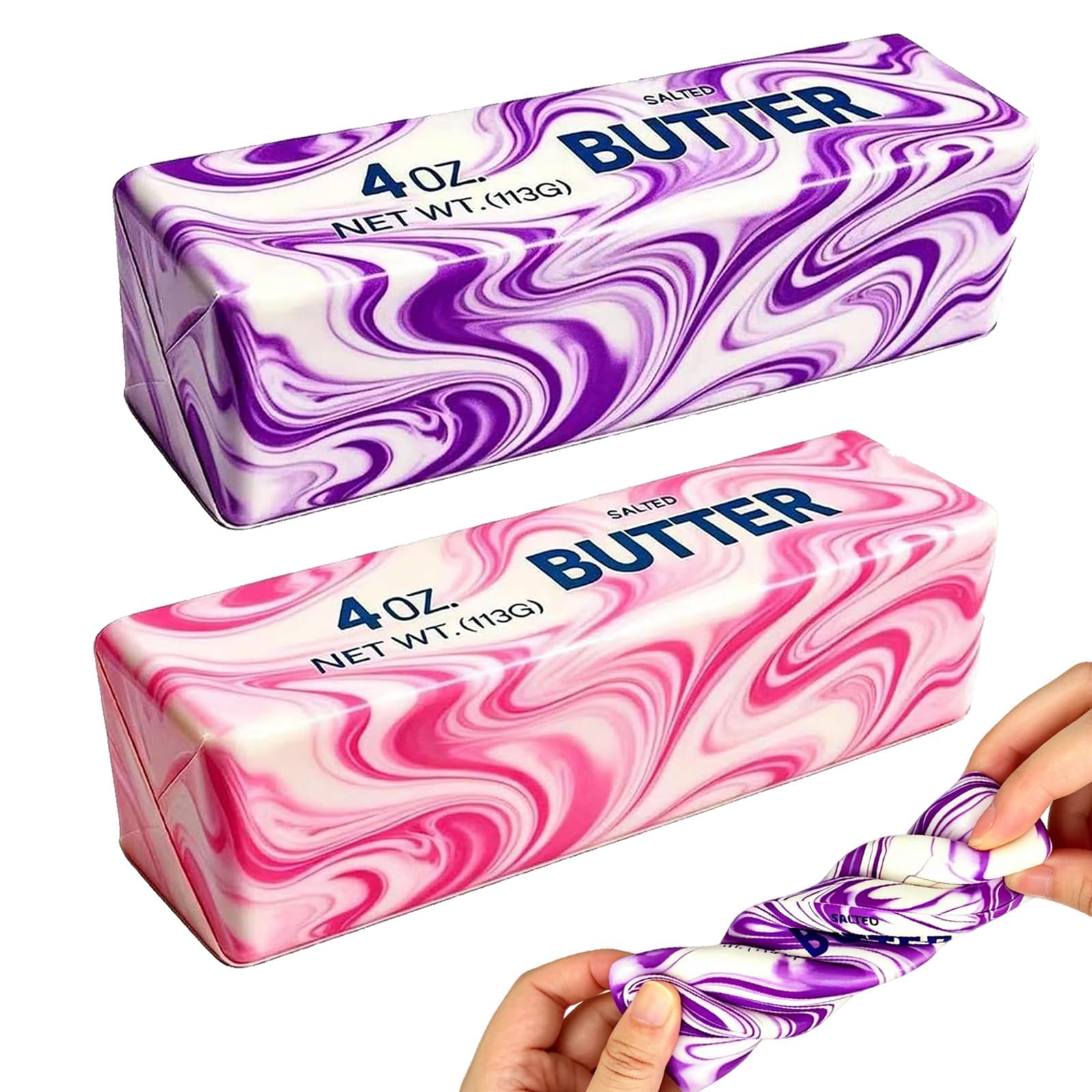 2 PCS Butter Squishy,Taba Squishy.Cheese Squishy Stress Relief for Office Workers and Students, Marbled Purple and Pink Butter Stick Set.Items that Can Relieve Stress-image-31