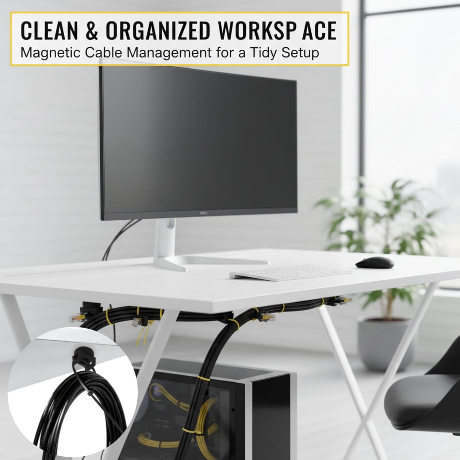 FOFOWHAT Magnetic Zip Tie Mount Kit 80 Pcs 22mm Magnetic Wire Mounts Base with Black & Yellow Zip Ties, Heavy Duty Mag Cable Tie Mount for Home Workshop Organization