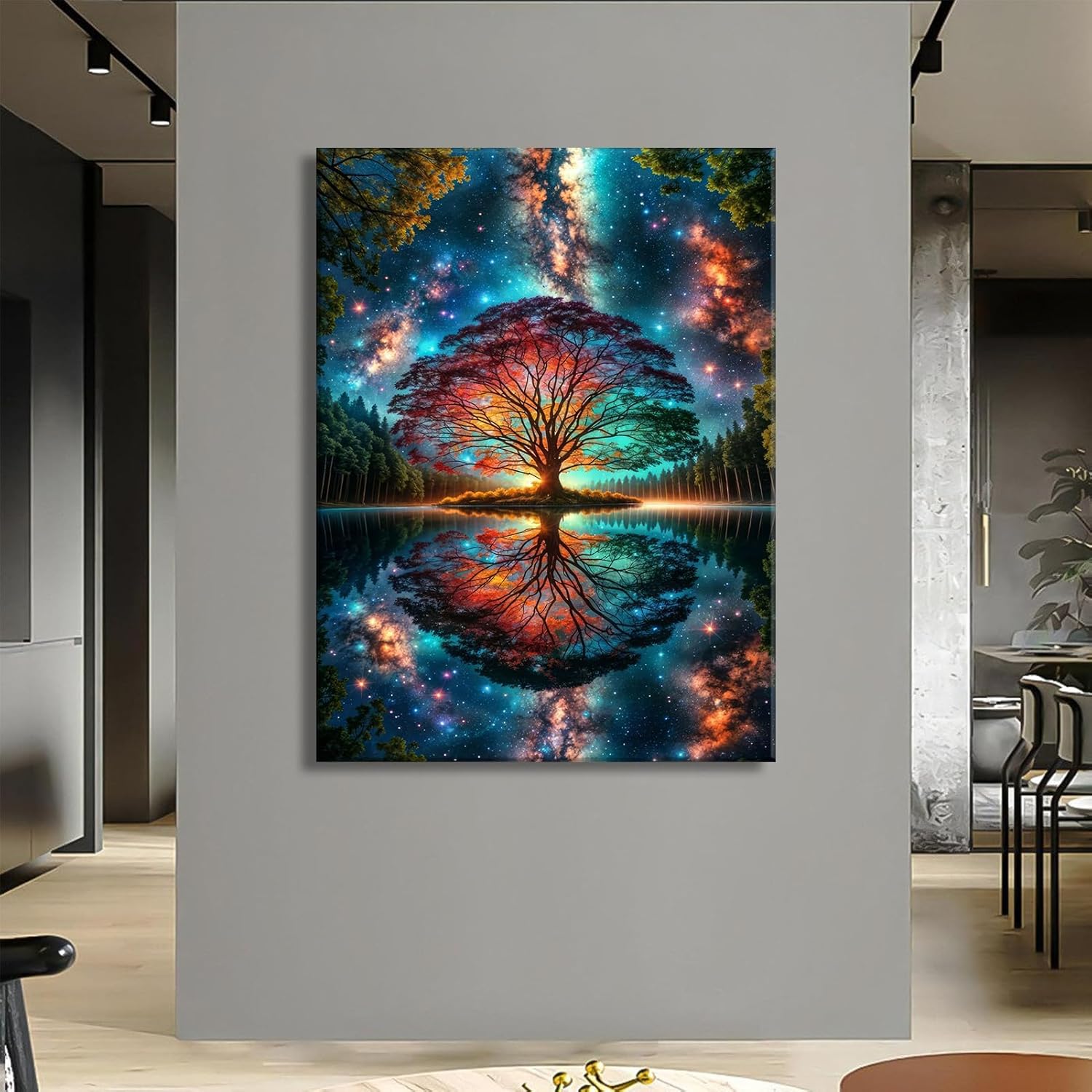 Tree of Life Canvas Wall Art Starry sky reflection Pictures Wall Decor Modern Abstract Poster Print Artwork for Living Room Yoga Room Hotel Bedroom Home Decoration 16x24in