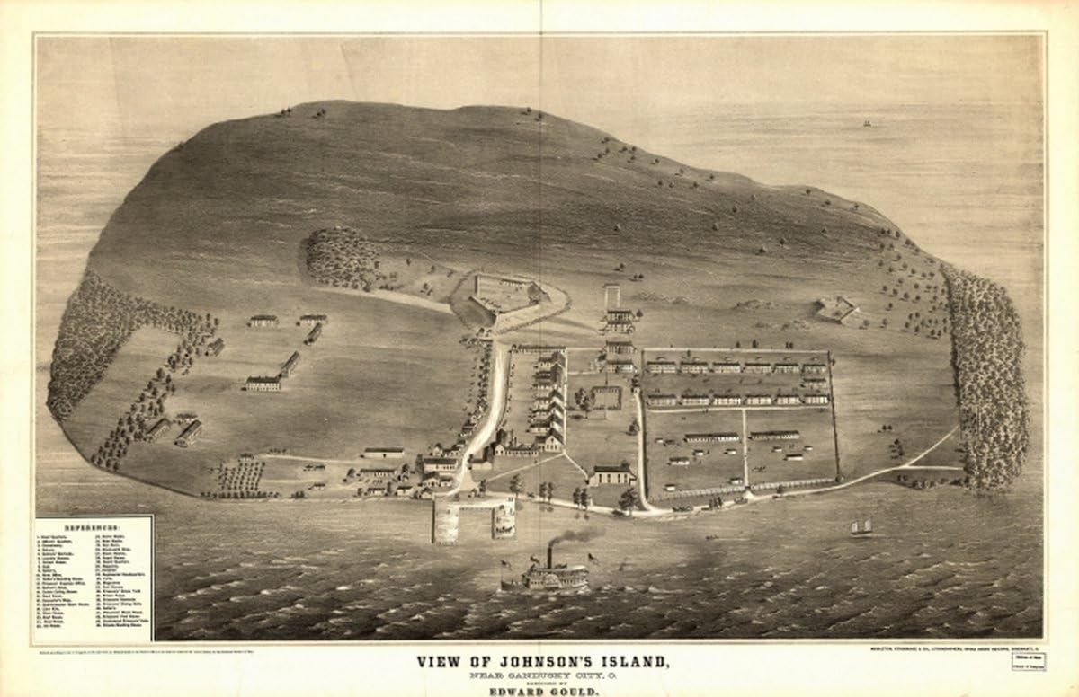 INFINITE PHOTOGRAPHS Map 1865 View of Johnson's Island