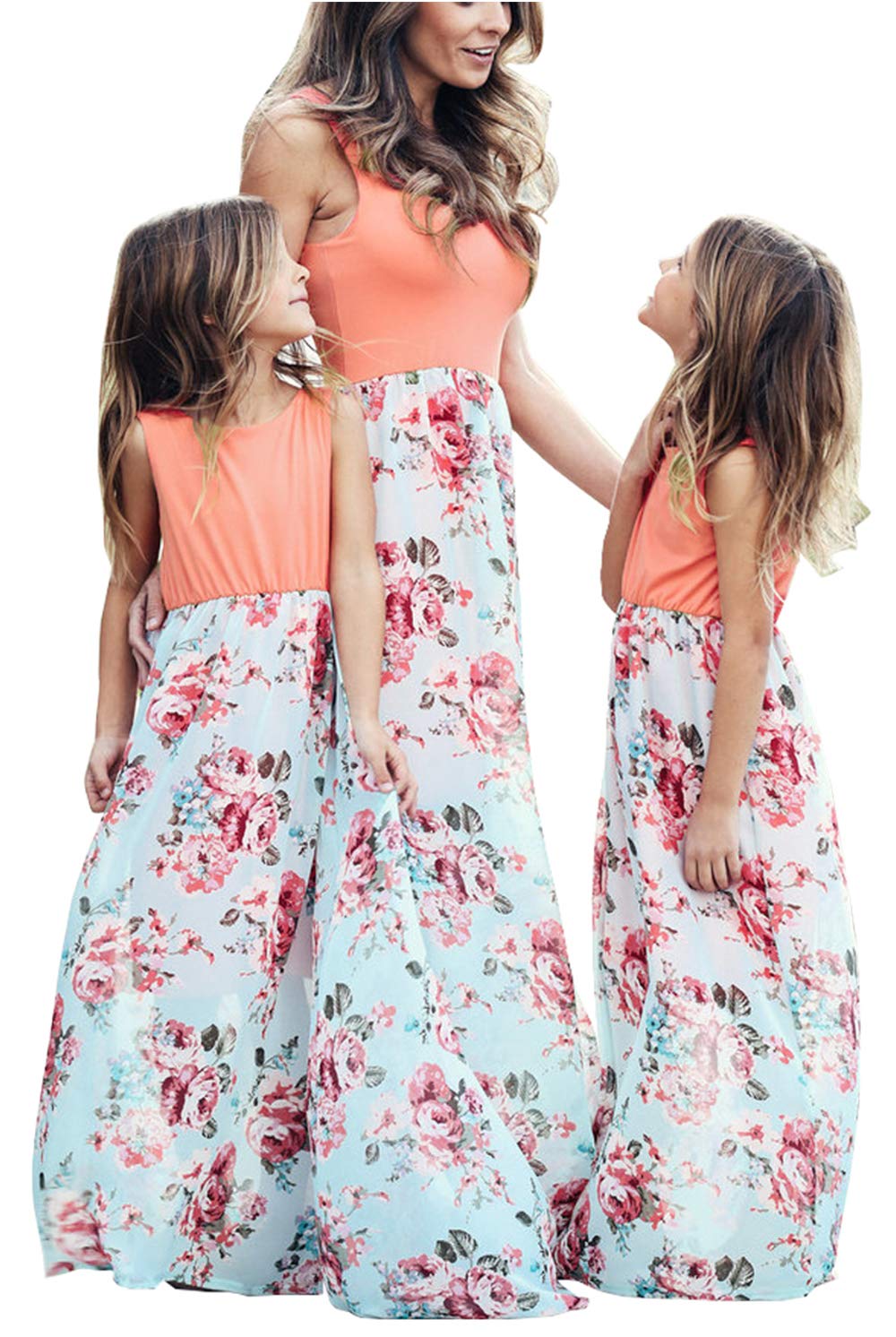 Qin.Orianna Mommy and Me Boho Floral Family Matching Maxi Dress with Pocket for Mother's Day