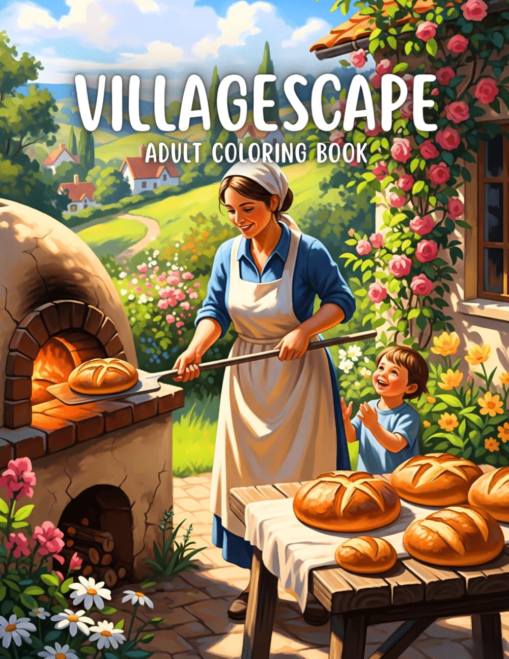 Villagescape Adult Coloring Book: Idyllic Countryside Scenes of Village Homes, Gardens, and Daily Life for Relaxation and Mindfulness